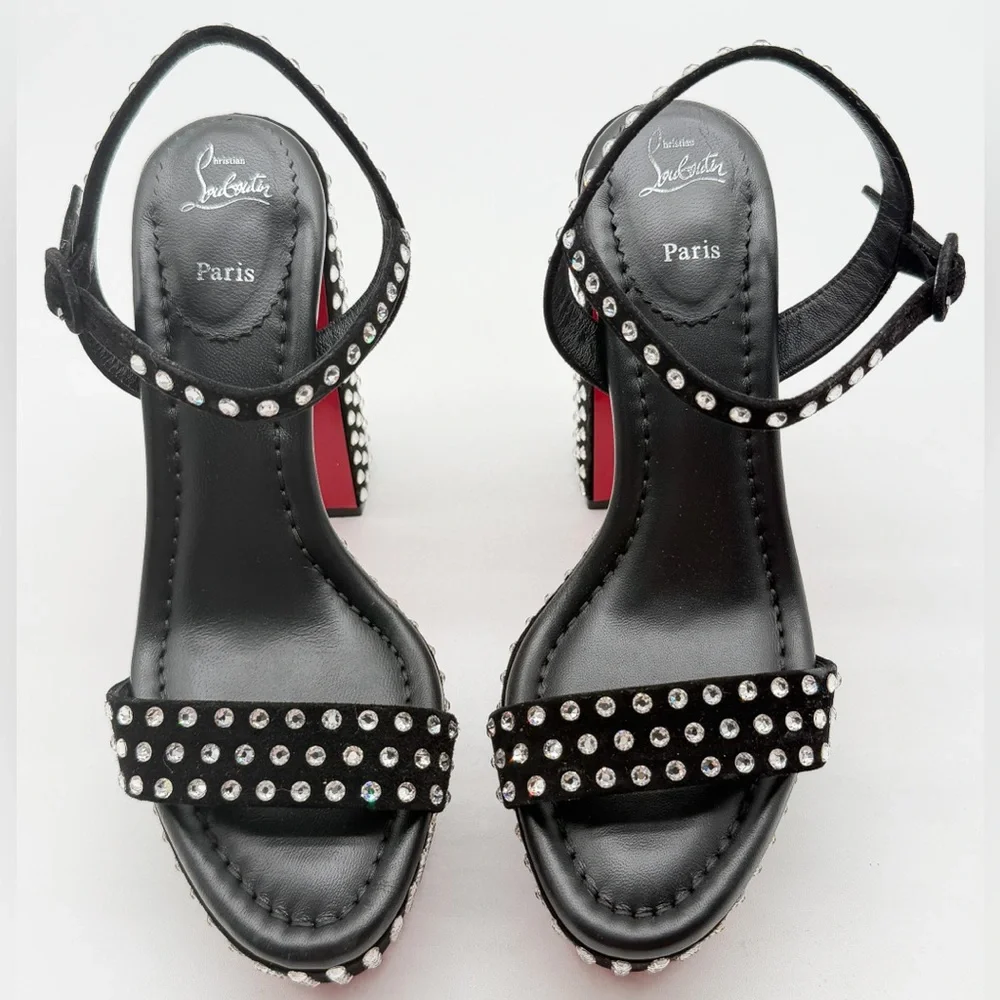 Christian Louboutin Movida Jane Crystal-Embellished Suede Platform Sandal EU37.5 - Picture 4 of 14